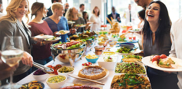 Office team enjoying a catering holiday party