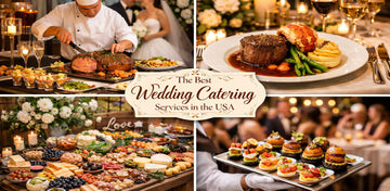 Professional wedding catering services serving food at reception event