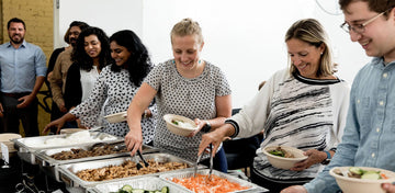 Corporate catering setup for employees at a modern San Francisco office in 2026