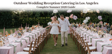 Wedding reception catering service preparing food for an outdoor summer wedding in Los Angeles