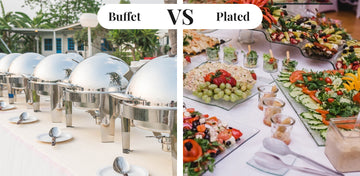 Winter wedding catering with plated dinner service at an indoor reception
