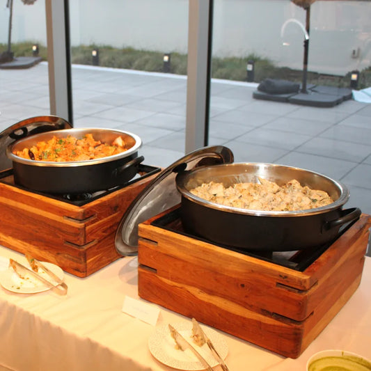 Elegant catering setup with curated food presentation