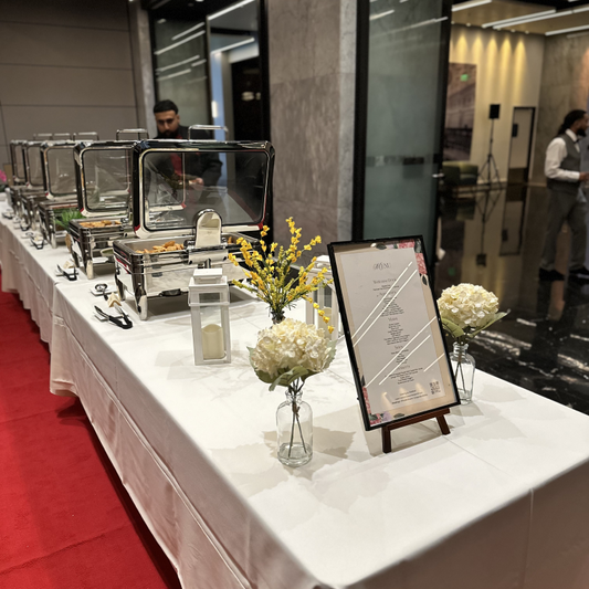 Event catering platter with savory small bites
